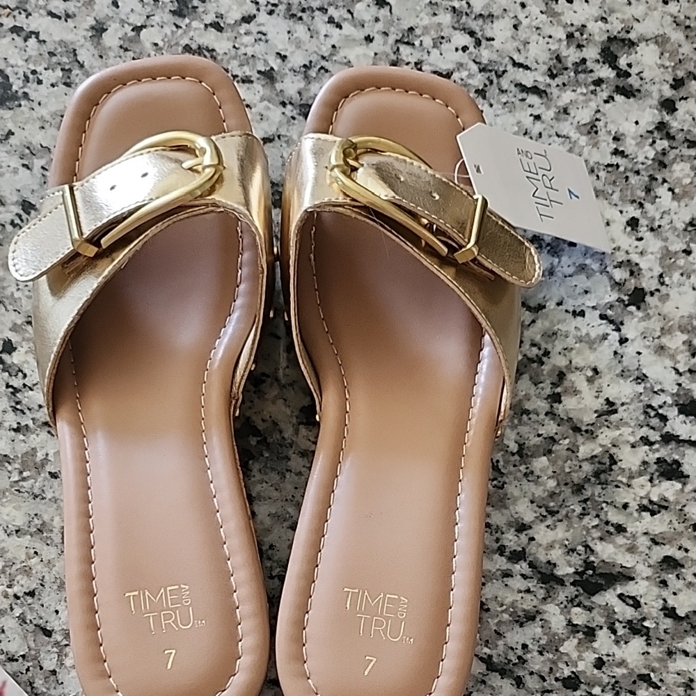 Time and Tru Gold Sandals with Minimalist Design